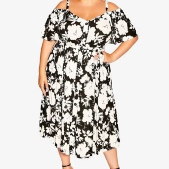 NWT CITY CHIC Trendy Plus Size Milan Floral Midi Button down Dress Medium sz 18 - Picture 1 of 5